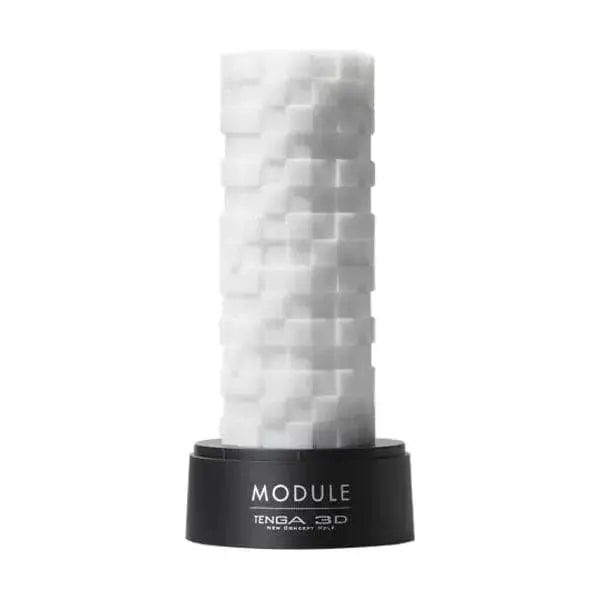 Tenga 3D Module male masturbator with pixel-block textured white sleeve on black base