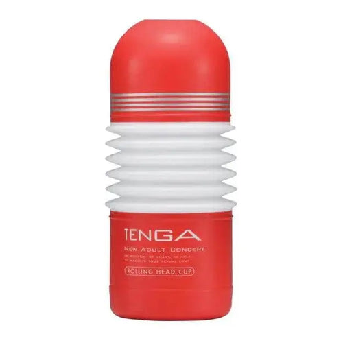 Tenga Rolling Head Cup masturbator in red and white with ribbed flexible mid-section