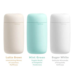 Tenga Puffy in Latte Brown, Mint Green, and Sugar White color variants side by side