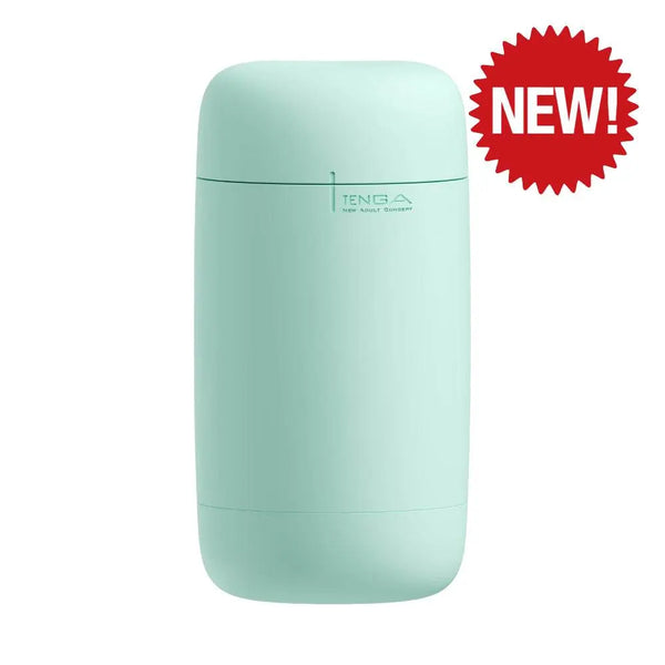 Tenga Puffy male masturbator in mint green with smooth rounded casing, NEW badge