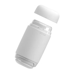 Tenga Puffy Sugar White with cap removed, revealing inner sleeve and open-top entry design