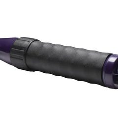 Close-up of textured rubber grip and adjustable intensity dial ring on black wand body