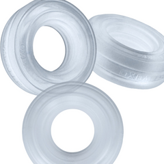 Three Hunkyjunk ROTO rings arranged to show front, side, and angled profile views