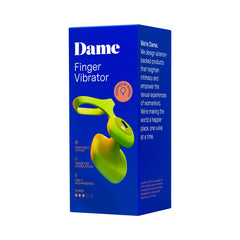 Three-quarter angle of Dame Fin packaging highlighting brand story and product feature icons