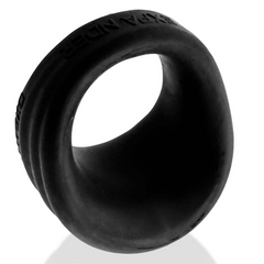 Three-quarter view of Expander cockring highlighting scoop opening and embossed branding