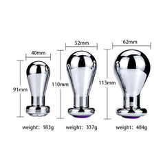 Three sizes of bulb plug with dimensions: small 40×91mm, medium 52×110mm, large 62×113mm
