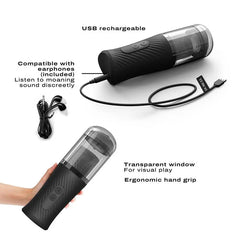 Thrust Blow USB charging cable connected, earphones included, transparent window and ergonomic grip visible