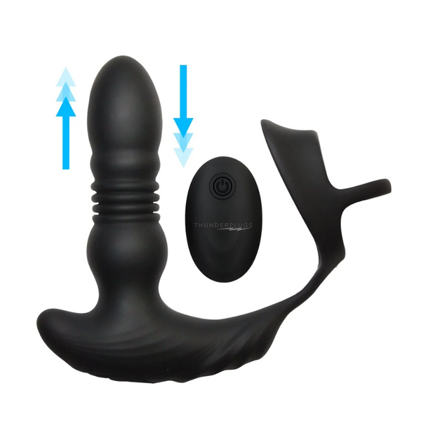 Thunderplugs thrusting silicone anal plug with cock ring and wireless remote, matte black
