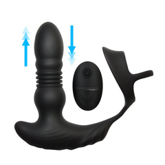 Thunderplugs thrusting silicone anal plug with cock ring and wireless remote, matte black