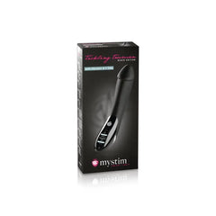 Tickling Truman Black Edition packaging showing vibration and e-stim features by Mystim