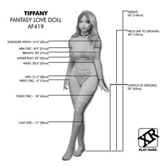 Tiffany AF419 Fantasy Love Doll size chart showing 55in height and full body measurements diagram