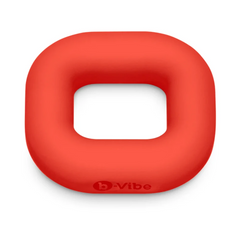 Top-down view of b-Vibe Flex Ring Bulk showing embossed logo on red silicone