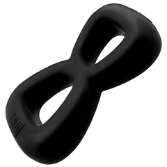 Top-down view of Boomerang double cock ring showing smooth matte black silicone texture