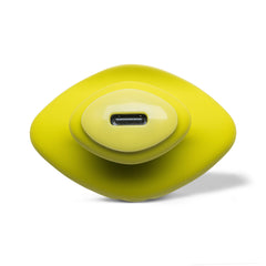 Top-down close-up of Dame Fin Citrus 2.0 USB-C charging port centered on the tether cap