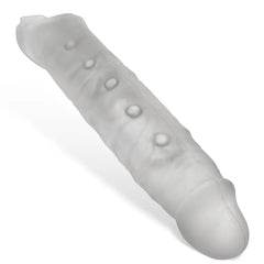 Top-down diagonal view highlighting raised nub texture along clear silicone sheath