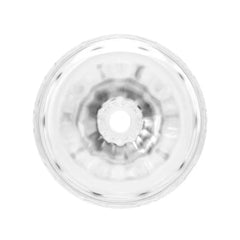 Top-down view of Double Oo masturbator showing one ribbed interior entrance opening