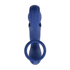 Top-down view of the Extra Mile revealing the open ribbed stimulator hood and cock ring detail