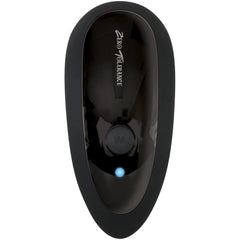 Top-down view of The Gentleman prostate massager showing control button and blue LED indicator