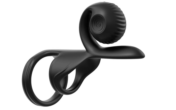 Top-down view of JOVI couples ring showing flexible dual-loop and ribbed vibrating head