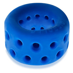 Top-down view of Oxballs Airballs blue silicone stretcher showing hole pattern