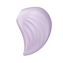 Top-down view of Pearl Diver's ribbed lavender silicone exterior and curved wave-pattern design