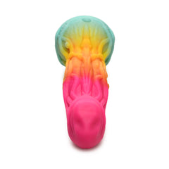 Top-down view of Shape Shifter dildo revealing alien-textured underside and round flat suction cup base
