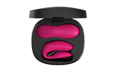 Top-down view of We-Vibe Chorus Pro components stored in matte black protective carrying case