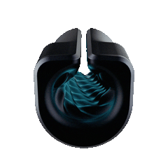 Top-down view into the Zing stroker channel, teal-lit spiral texture visible against matte black housing