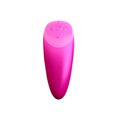 Top view of pink remote control showing directional and intensity buttons for Chorus vibrator