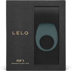 Tor 2 vibrating ring nestled in luxury black foam packaging with gold LELO logo on box