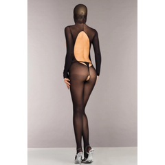 Tough Love Bodystocking showing open back cutout and crotchless rear detail in black