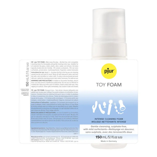 Toy Foam back label showing multilingual instructions and ingredients, 150 ml pump dispenser