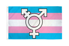 Transgender Symbol Flag 3x5 in polyester with trans pride stripes and gender symbol