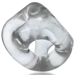 Tri-Sport XL clear stretchy cock ring angled view showing thick rubbery triple-ring structure