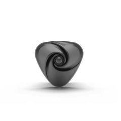 Close-up of triangular black vibrator face with swirl pattern and central stimulation point