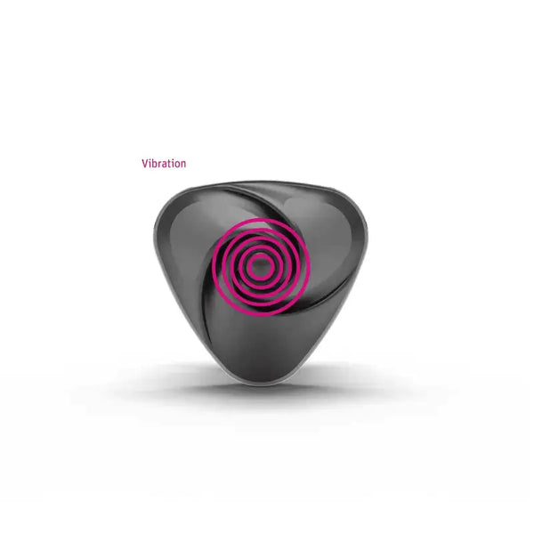 Triangular vibrator face with pink concentric circles illustrating vibration zone location