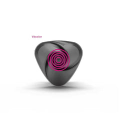 Triangular vibrator face with pink concentric circles illustrating vibration zone location