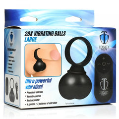 Trinity Men 28X Vibrating Balls Large black silicone cock ring set with remote in retail box