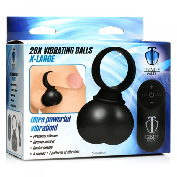 Trinity Men 28X Vibrating Balls XL black silicone set with remote control in retail box