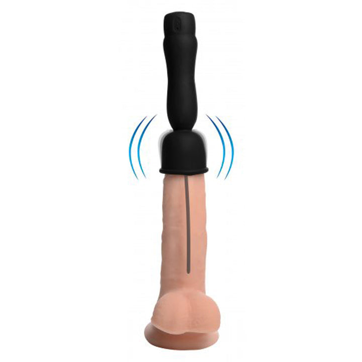 Trinity Vibes 16X Penis Head Teaser vibrating silicone cap shown fitted on a dildo, front view