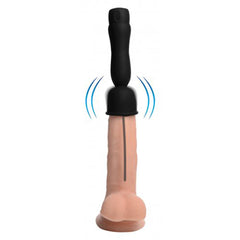 Trinity Vibes 16X Penis Head Teaser vibrating silicone cap shown fitted on a dildo, front view