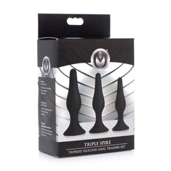 Triple Spire Tapered Silicone Trainer Set in branded black and silver retail packaging box