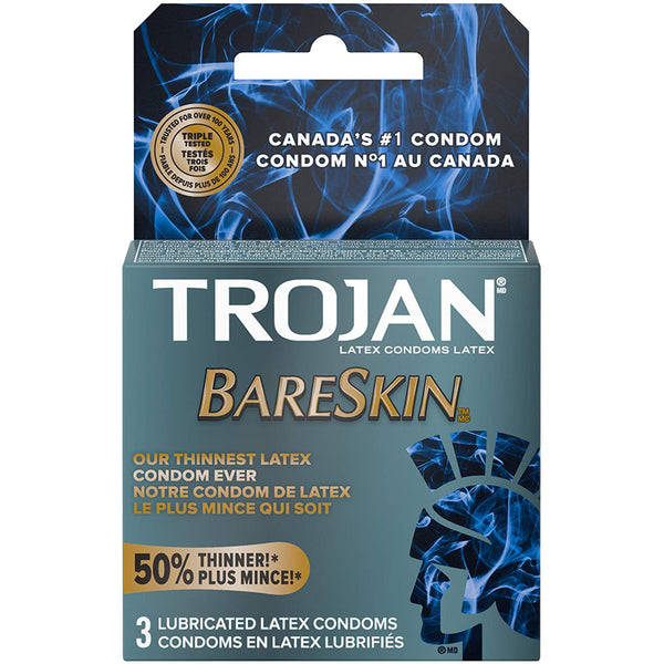 Trojan BareSkin lubricated latex condoms, 3-pack box, ultra-thin design
