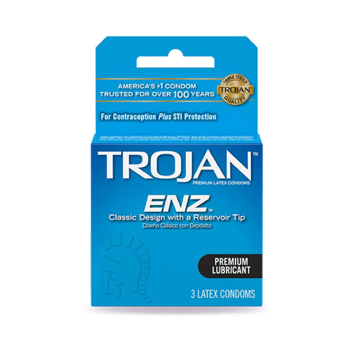 Trojan ENZ premium lubricated latex condoms, 3-count box with reservoir tip design