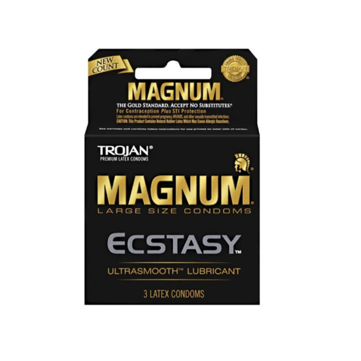 Trojan Magnum Ecstasy large-size latex condoms, 3-pack box with ultrasmooth lubricant