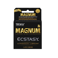 Trojan Magnum Ecstasy large-size latex condoms, 3-pack box with ultrasmooth lubricant