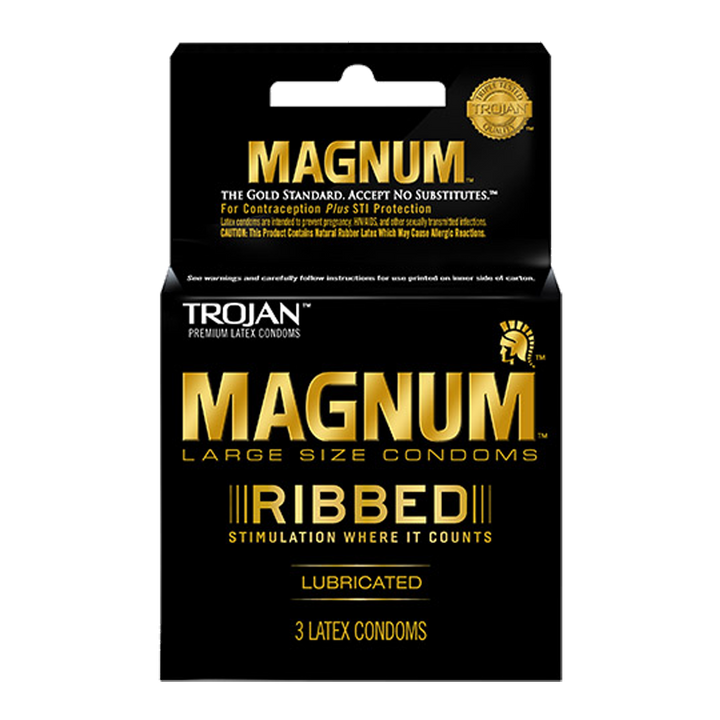 Trojan Magnum Ribbed large-size lubricated latex condoms, 3-pack black box