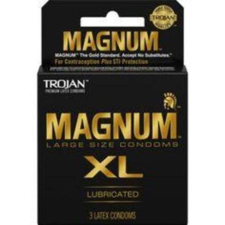 Trojan Magnum XL lubricated large-size latex condoms, 3-pack in black and gold box