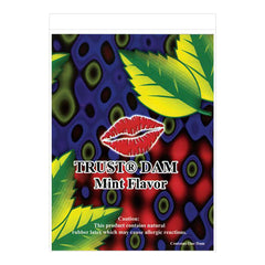 TRUST Dental Dam single packet in mint flavor with colorful lip graphic on front label