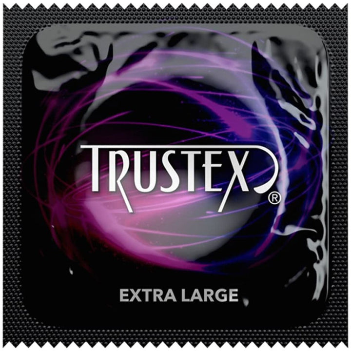 Trustex Extra Large condom single foil packet in black with purple swirl design